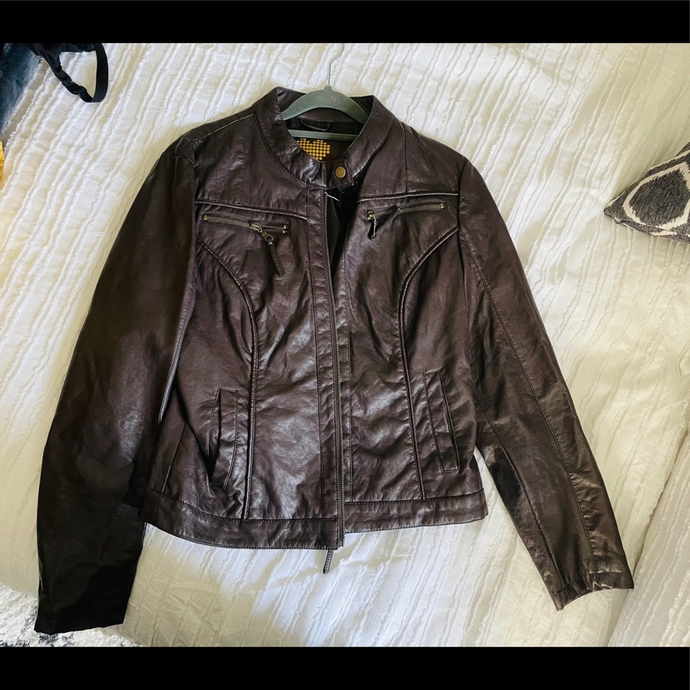 Faux Leather Brown Cropped Jacket